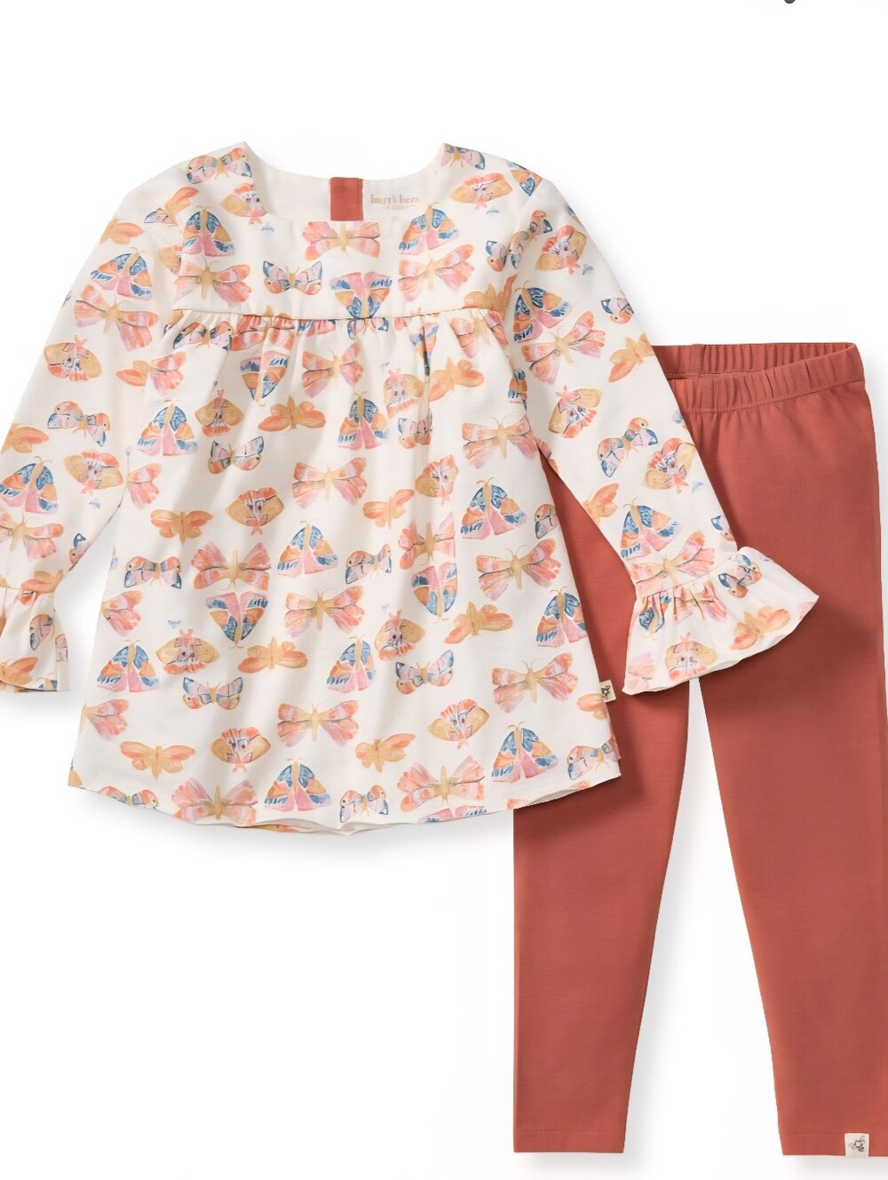 Burt's Bees Boho Butterfly Print Tunic with Rust Leggings Set, Size 3T